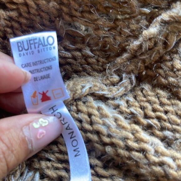 Buffalo David Bitton Wool Blend Knit chunky Pancho Women’s Brown Cowl Neck XL - Picture 7 of 7